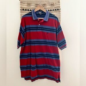 Vintage 90s Polo by Ralph Lauren Men's Red and Blue Striped Polo Shirt